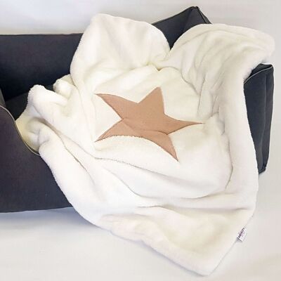 Manta para perro, manta para cachorro, manta a cuadros, color crema, estrella, beige