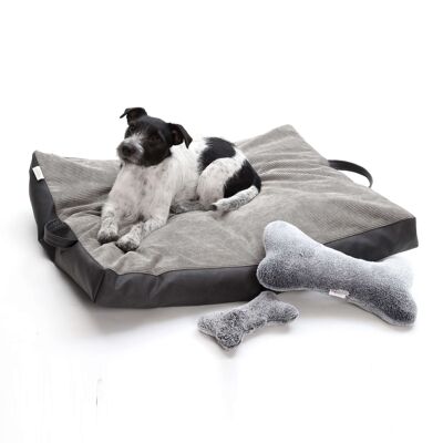 Cama de viaje con almohada de viaje para perros, color gris