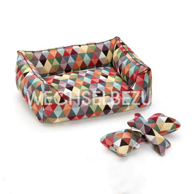 Changeable cover dog bed box bed Harlequin red colorful