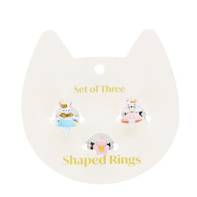 Anelli carini (set da 3) - Coniglietto, gatto e fiore