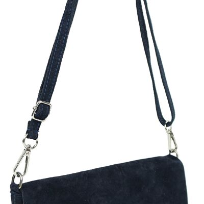 Marjolaine Borsa a spalla in pelle crosta blu navy
