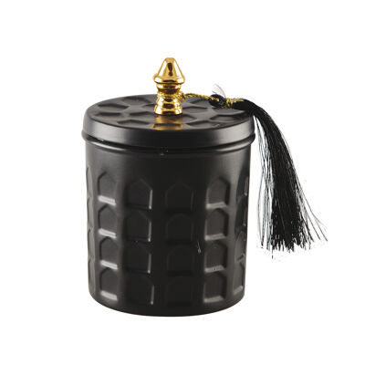 Candle in matte black box, vanilla scent, 8 x 12 cm
