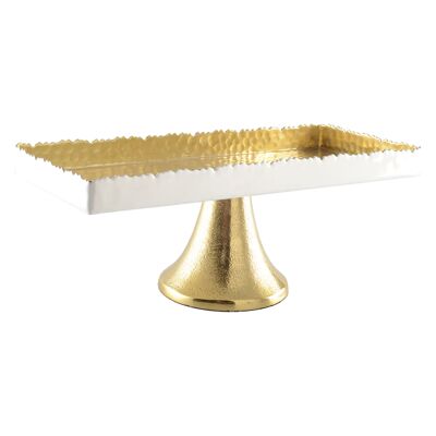 Piatto per torta martellato bianco e oro su piede 35x15x12.5 cm