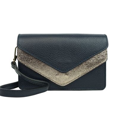 Borsa a spalla Timeo in pelle blu navy