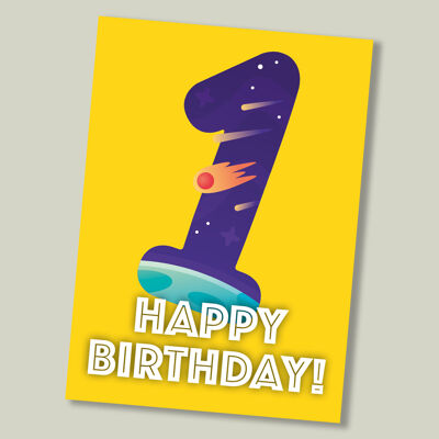 Biglietto di auguri per il compleanno di Kids Space Age - 1 anno