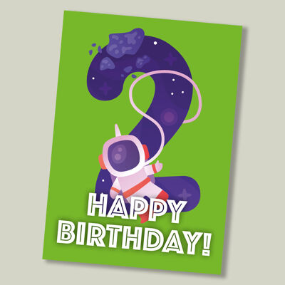 Carte d'anniversaire Space Age pour enfants - 2 ans