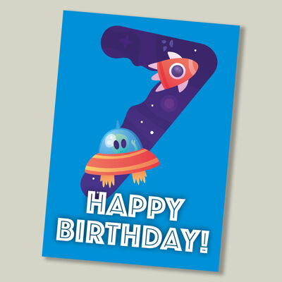 Biglietto di auguri per il compleanno di Kids Space Age - 7 anni