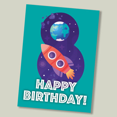 Carte d'anniversaire Space Age pour enfants - 8 ans