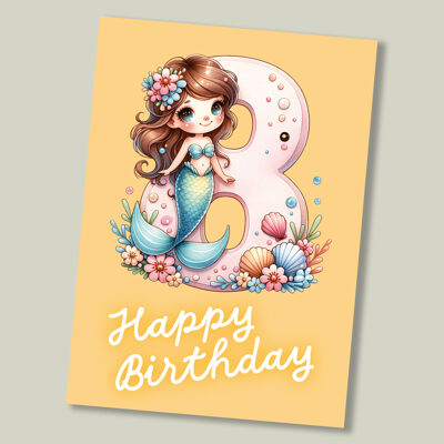 Kids Mermaid birthday card - age 8