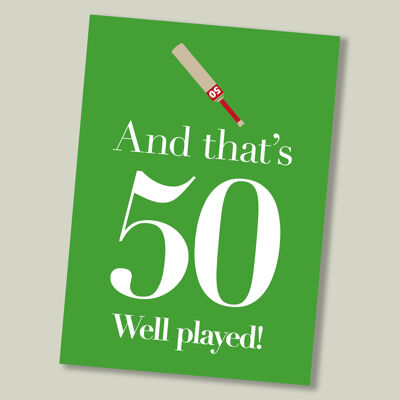 Biglietto di auguri di compleanno a tema cricket - 50 anni