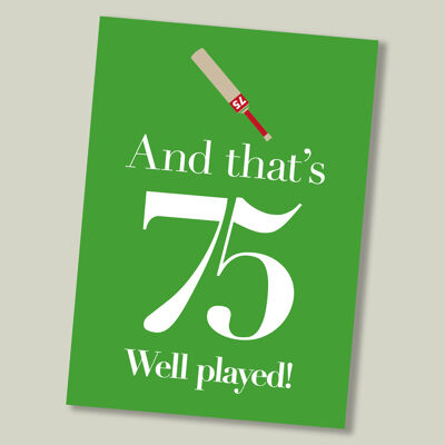 Cricket sport birthday card - age 75