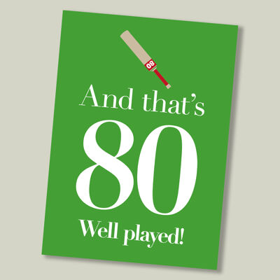 Cricket sport birthday card - age 80