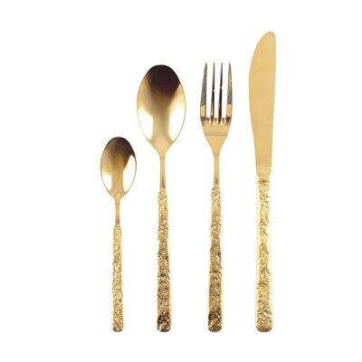 24-piece gold cutlery set with hammered finish