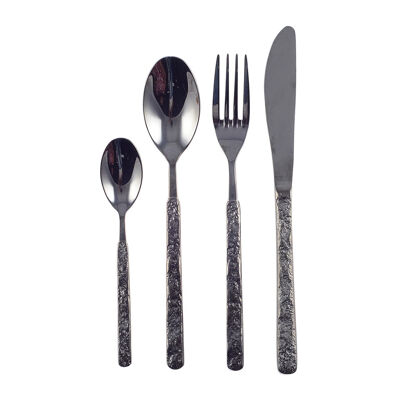 24-piece cutlery set in glossy black with hammered finish