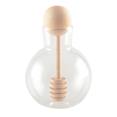 Round honey pot with wooden lid 8x8x13cm