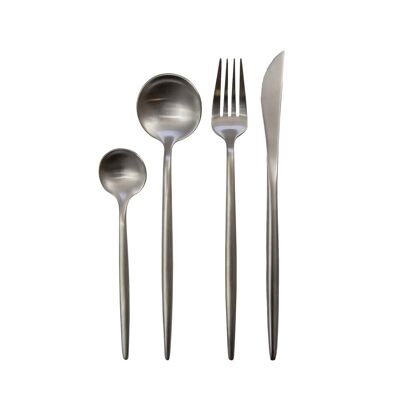 24-piece cutlery set in matte silver with rounded edges