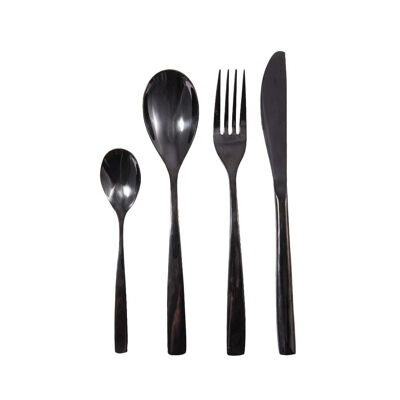 24-piece glossy black cutlery set