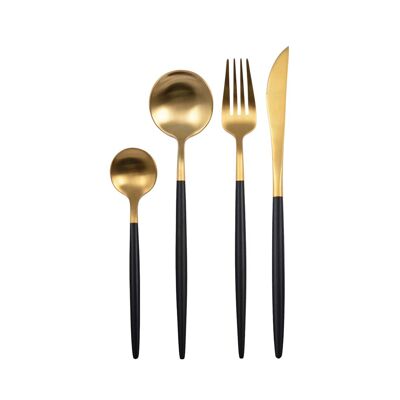 24-piece gold and black cutlery set