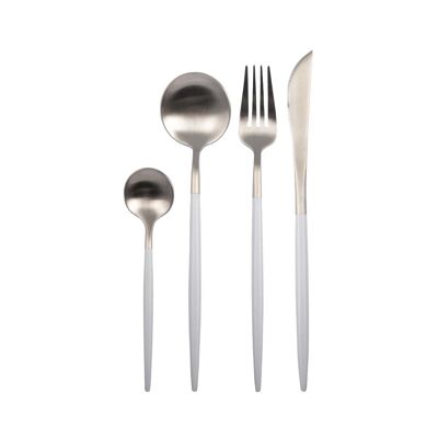 24-piece silver and white cutlery set