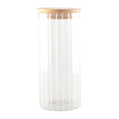 Glass storage jar with wooden lid 9x9x20cm