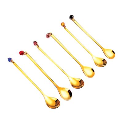 GOLDEN SPOONS WITH MULTICOLOR DIAMONDS - SET OF 6