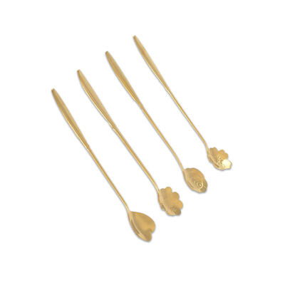 Long flower gold spoons - set of 4