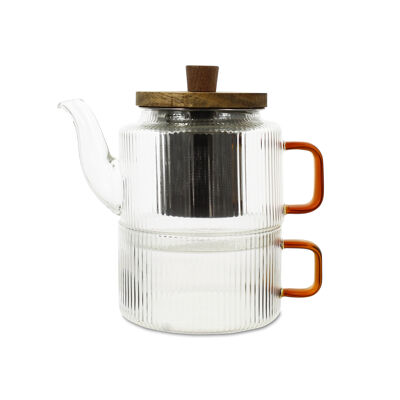 Tetera KARL de 400 ml con taza de 25 cl en vidrio borosilicato y asa ámbar