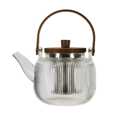 Tetera de vidrio MUGI de 900 ml con mango y tapa de madera de acacia