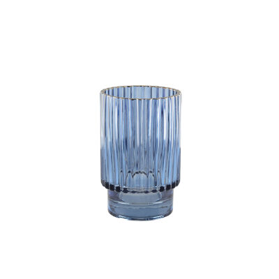 Vase bleu fonce bord doré h.15cm