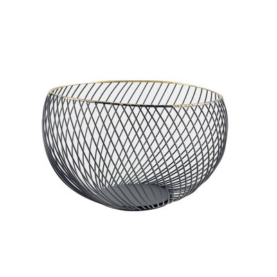 Black fruit bowl with gold rim 22.5 x 22.5 x 14.5cm