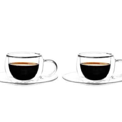 Double-walled cups and saucers 80ml - set of 2