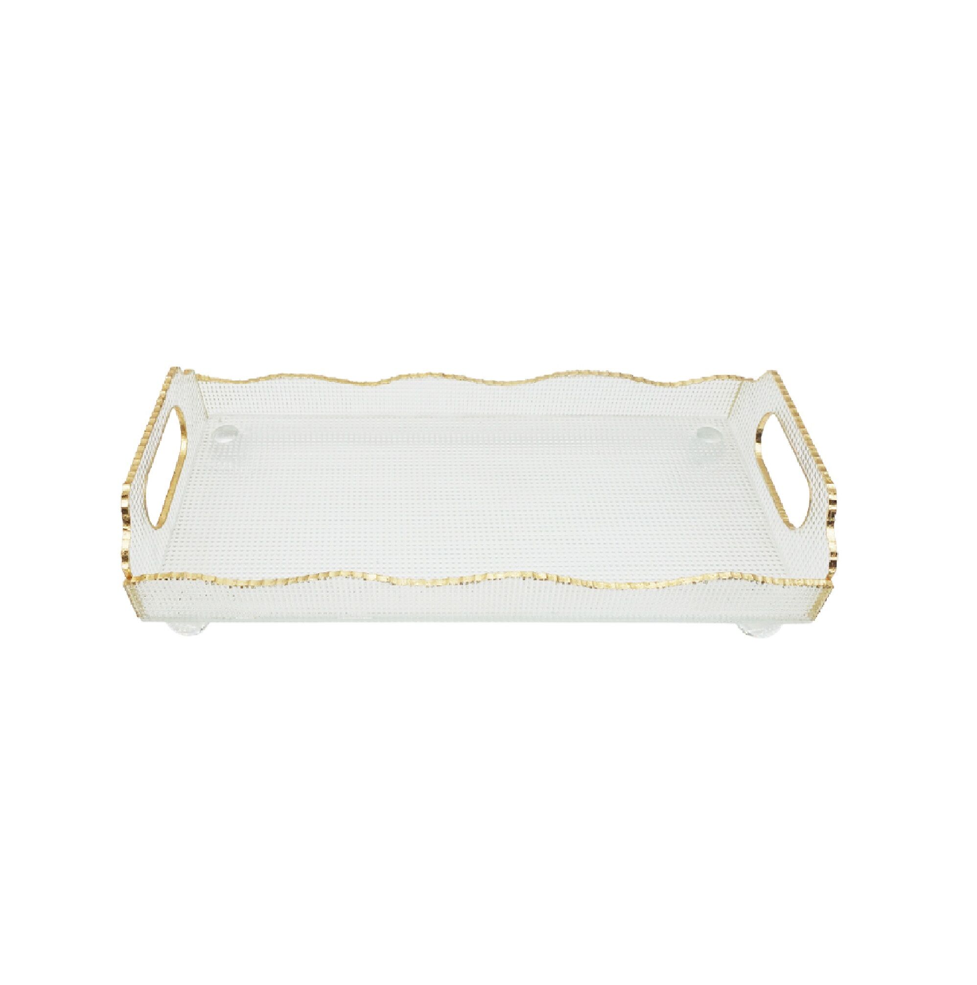 Rectangular glass tray with gold rim 38x17.5 x 9.5cm