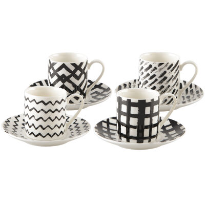 90ml Black and White Coffee Mugs - Set of 4