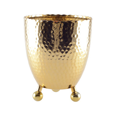 Secchiello per champagne in oro martellato su piedini rotondi - 18x18x22cm