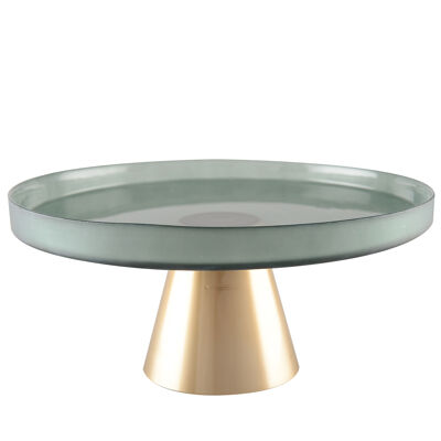 Green cake plate on gold foot 21x21x8cm