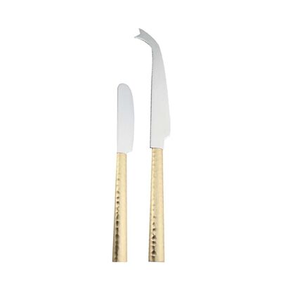 Juego de 2 cuchillos para queso martillados en oro