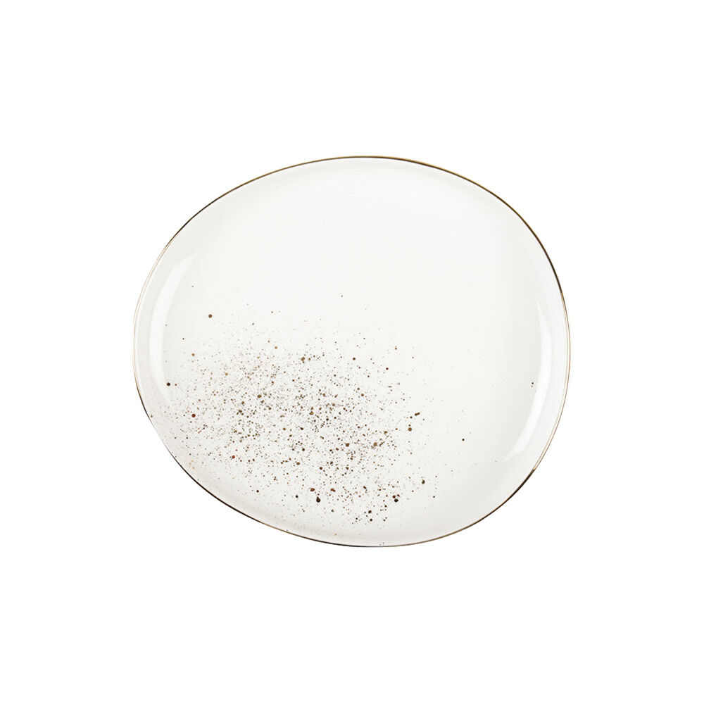 Piatto da dessert ovale bianco con tocco dorato