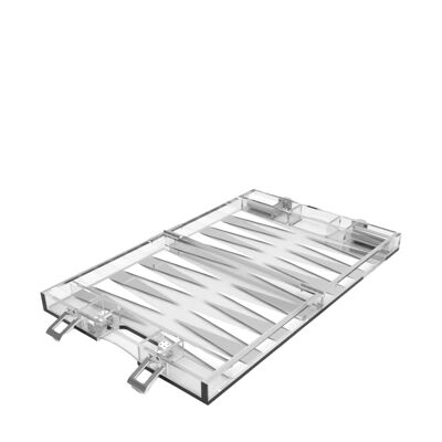 Jeu de backgammon mallette mini en acrylique blanc et argent 25x20x5c