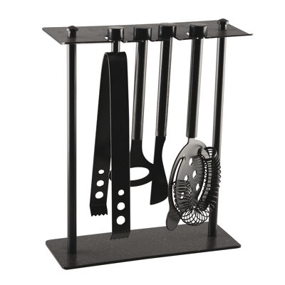 5-piece black bar tools on stand