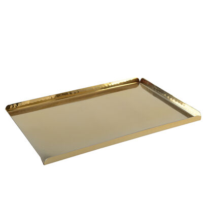 Plateau rectangulaire martelé doré 30.5x21x1.25cm