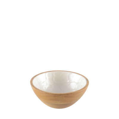 White mother-of-pearl bowl in mango wood 18cm