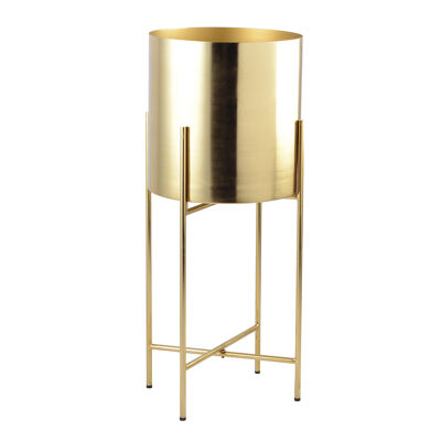Large golden flowerpot on stand 26x26x60cm