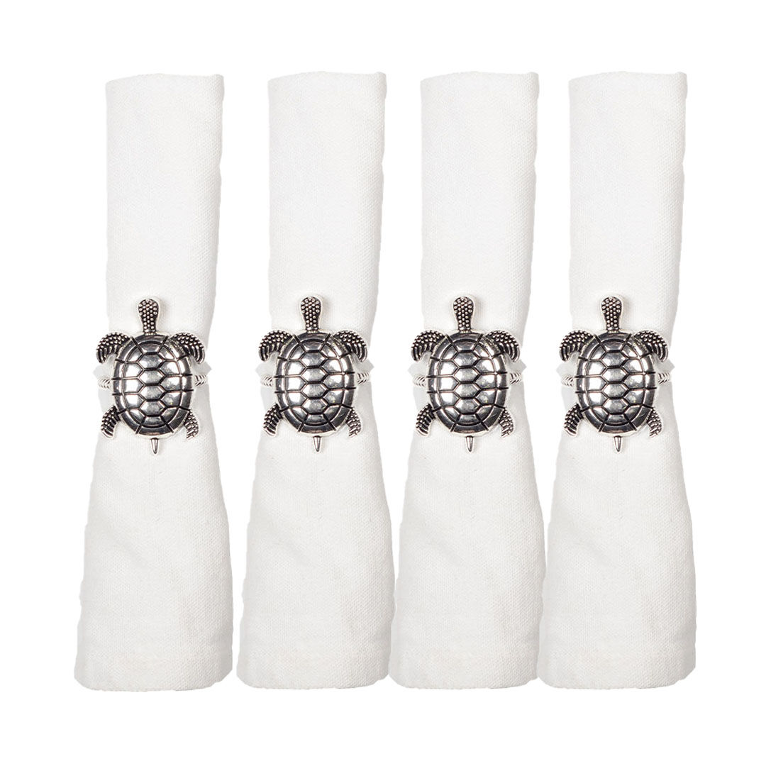 Set di 4 anelli per tovaglioli a forma di tartaruga in argento