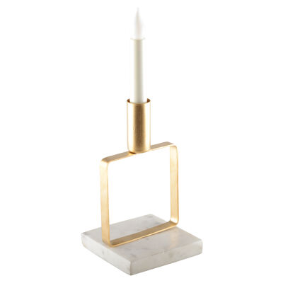Bougeoir doré mat carré support marbre h.17 cm