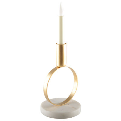 Round matte gold candle holder with marble support h.17 cm