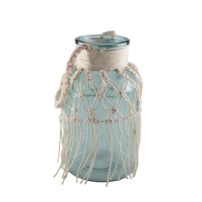 Macrame water green glass vase h.26cm