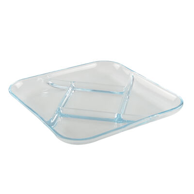 5-compartment square glass dish