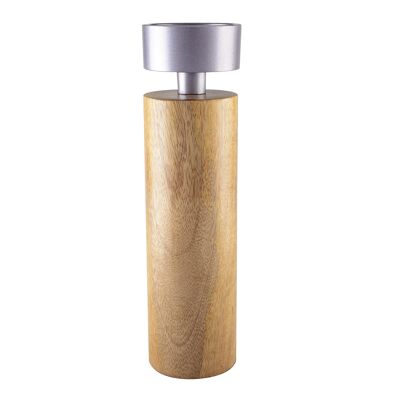 Wooden and silver metal candle holder 23cm