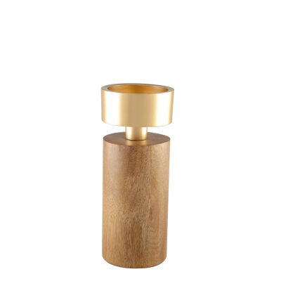 Portavelas de madera y metal dorado 19cm