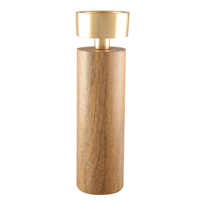Wooden and gold metal candle holder 27cm